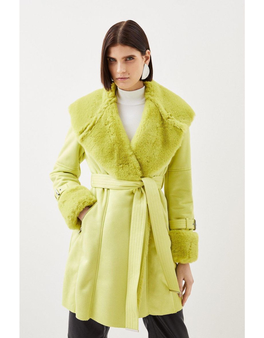 Petite Belted Faux Fur Coat | Karen Millen