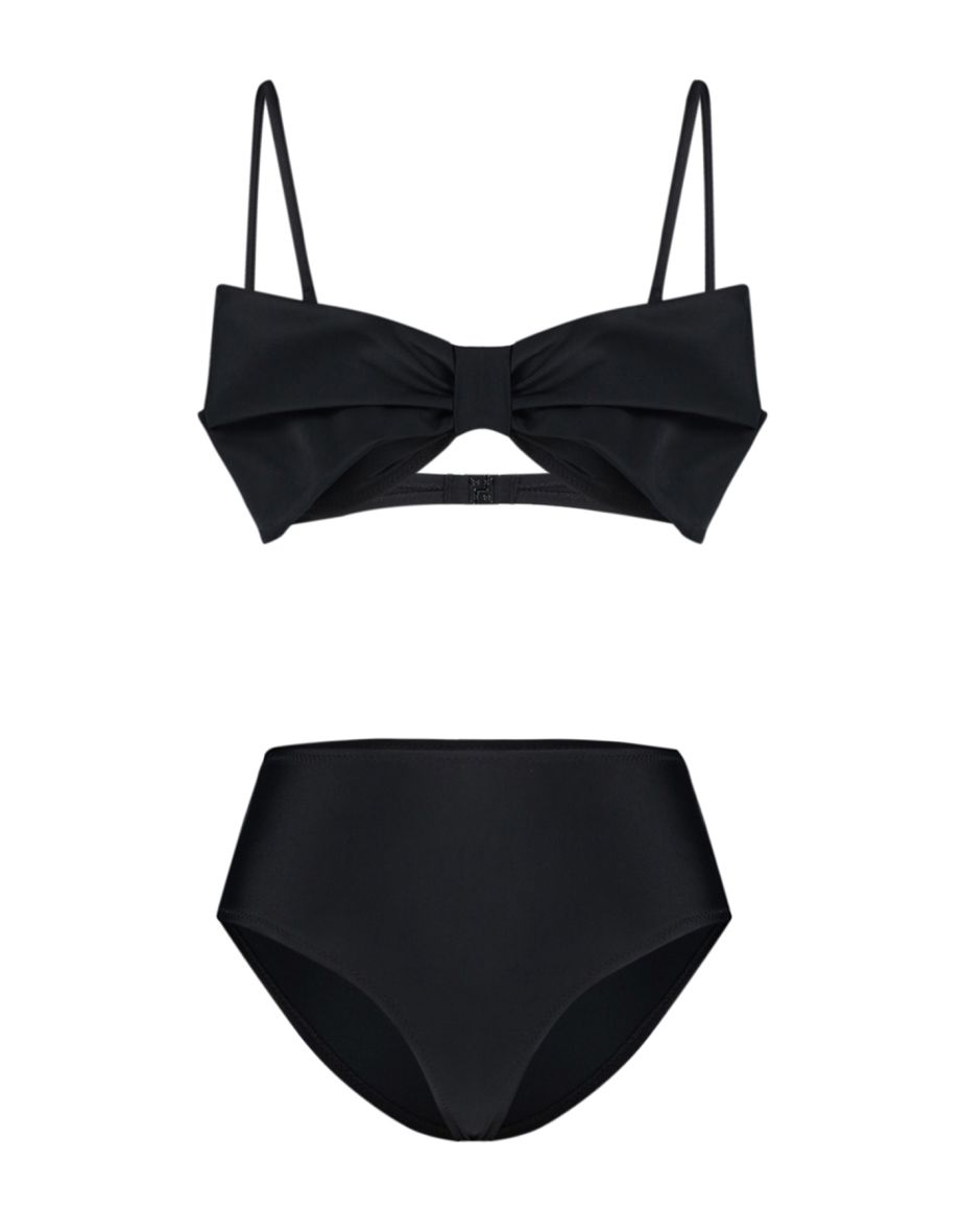 Black Strapless High Waist High Leg Bikini Set - 6