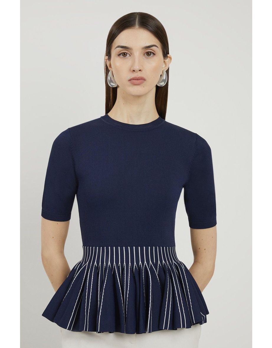 Viscose Blend Rib Knit Peplum Top