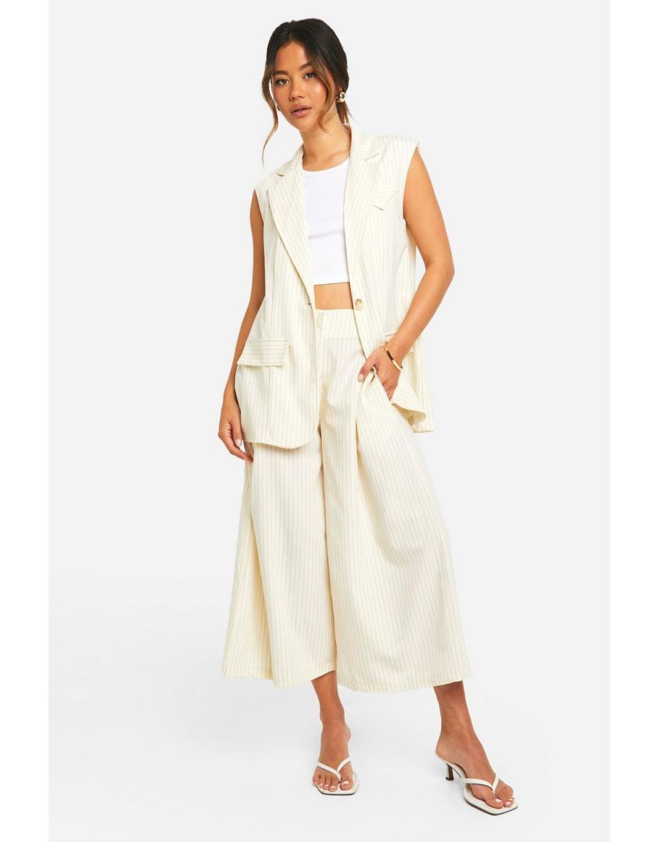 Tonal Pinstripe Wide Leg Culottes - cream