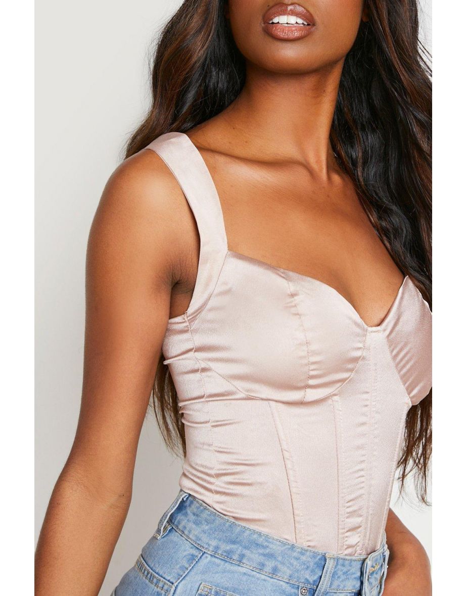 Tall Satin Corset Detail Top - champagne - 3