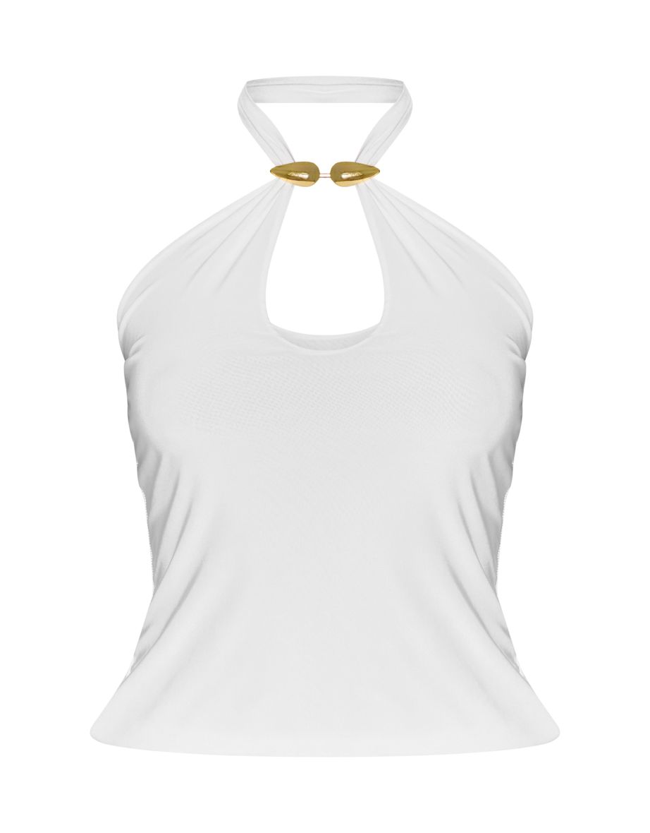 Petite White Double Layer Halterneck Trim Detail Top - 4