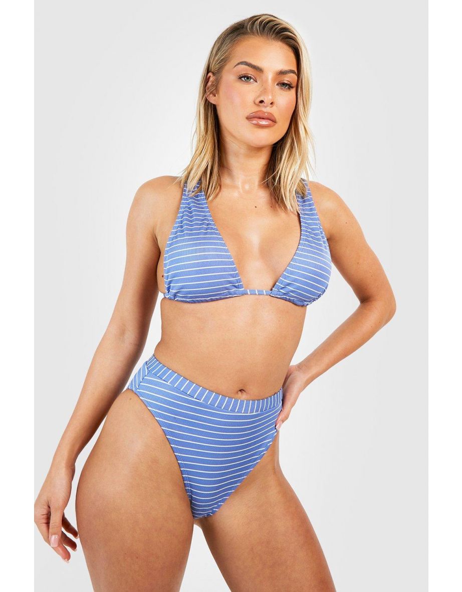 Nautical Rib High Waisted Bikini Brief - blue - 2