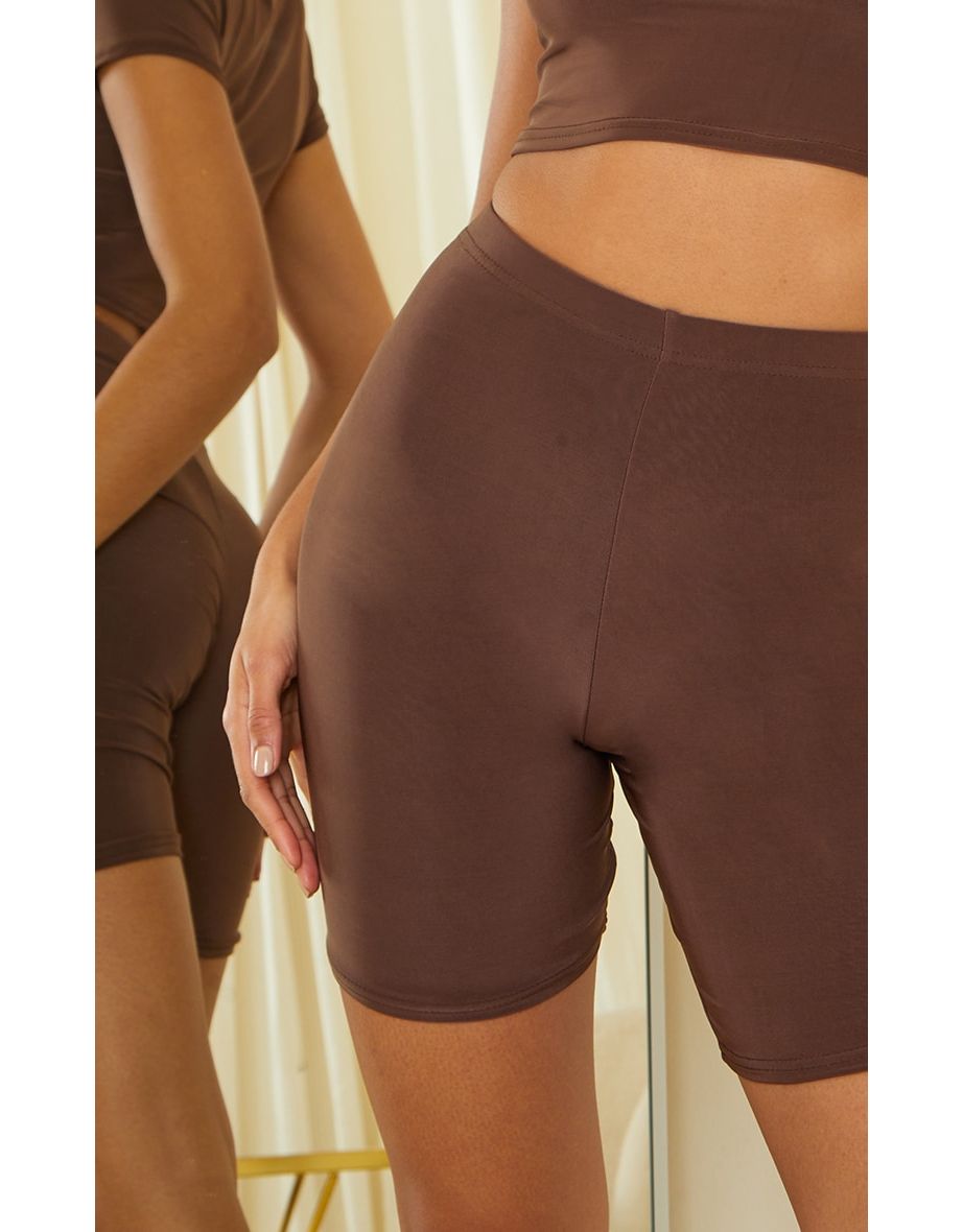 Dark Brown Slinky Cycle Shorts - 4