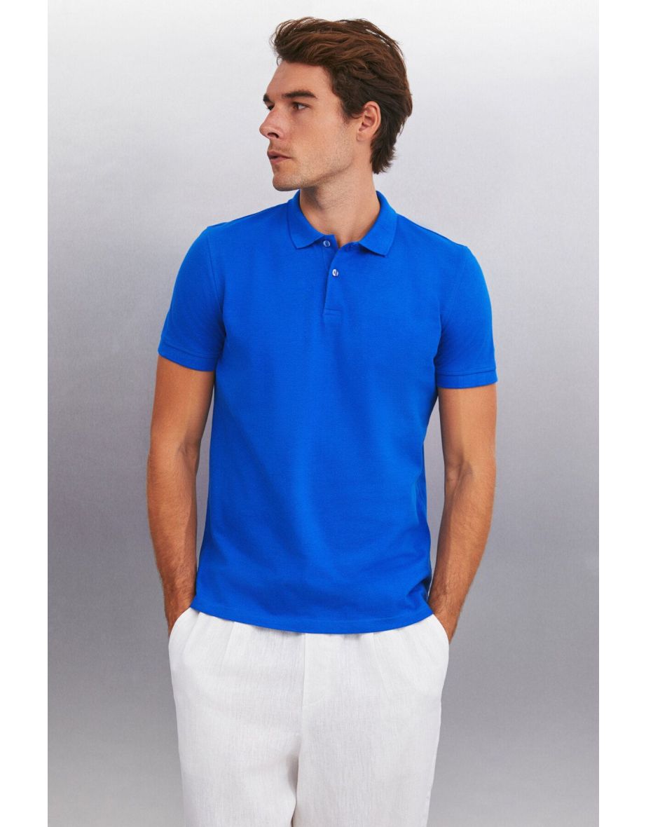 MARTEN Men's 100% Cotton Short Sleeve Regular Fit Saks Blue Polo Neck T-shirt - 5