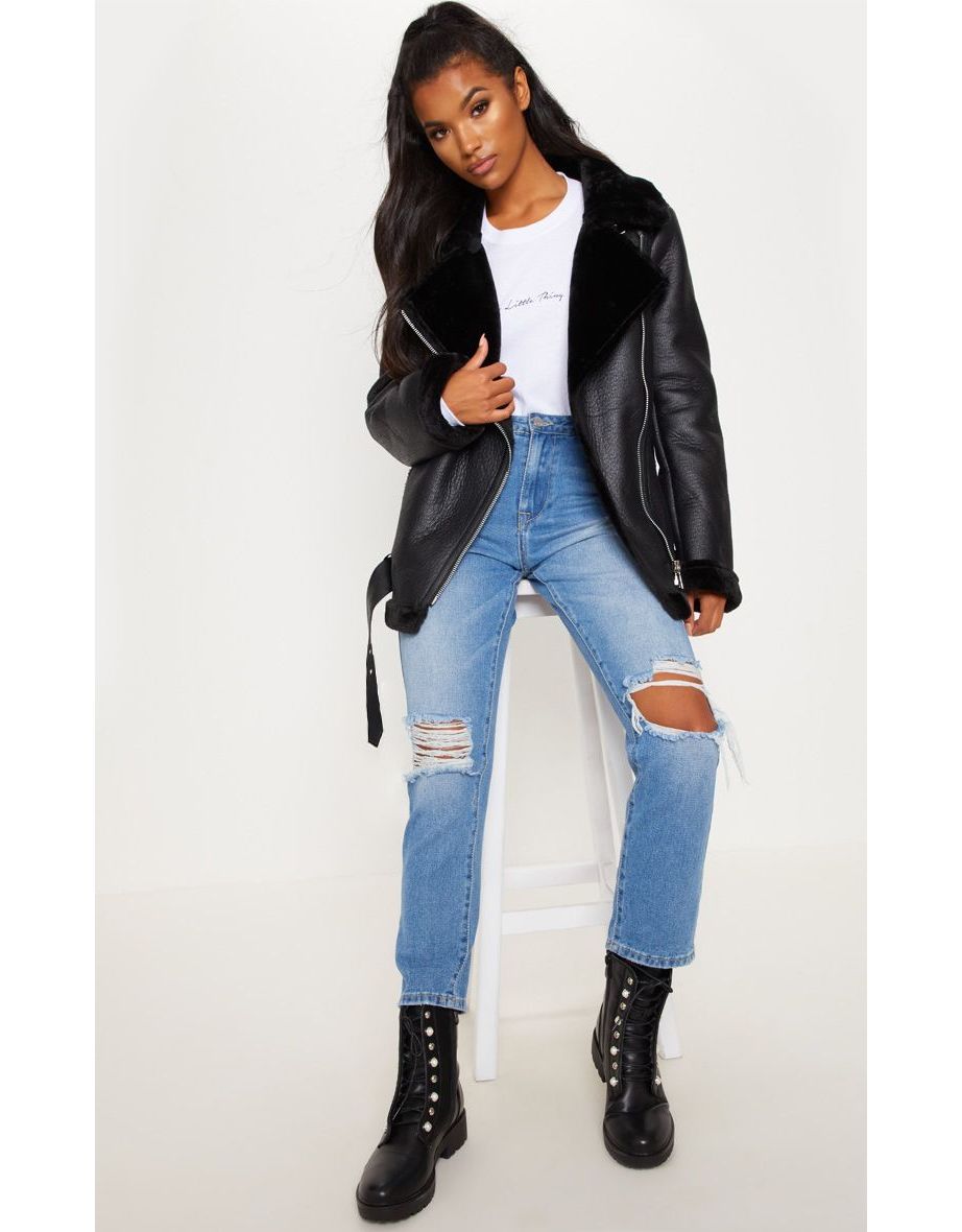 Black Oversized PU Aviator