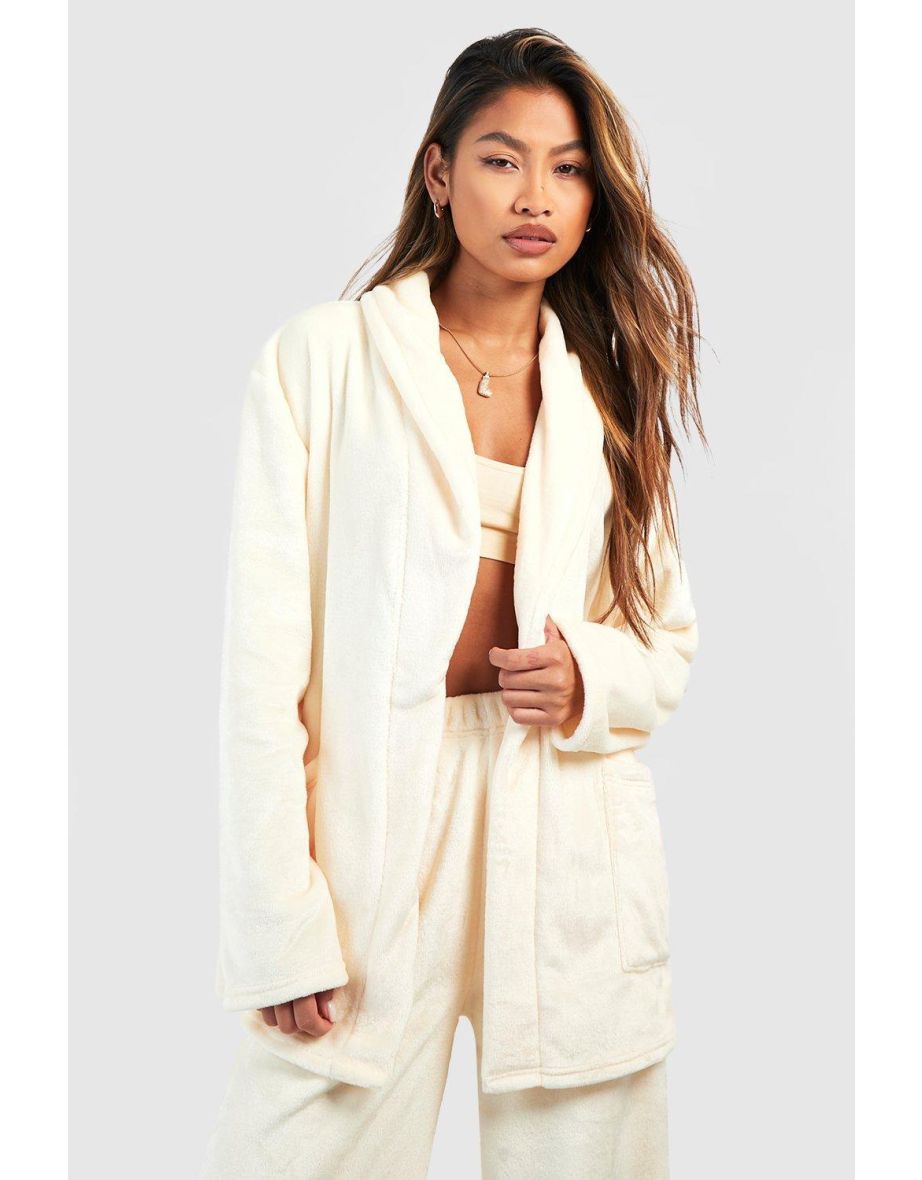 Fleece Lounge Wrap Cardigan - cream - 3