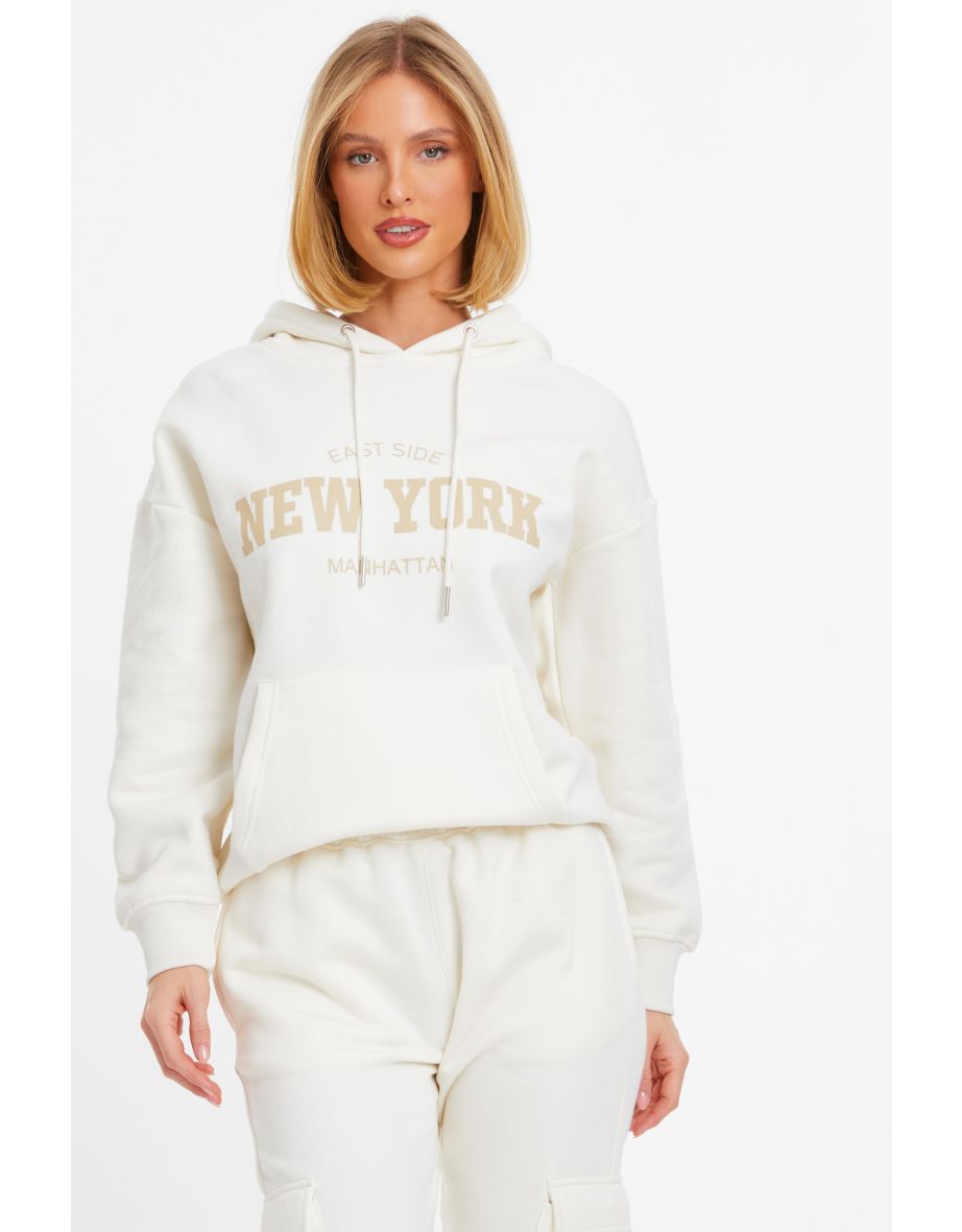 Cream Fleece 'New York' Oversized Hoodie