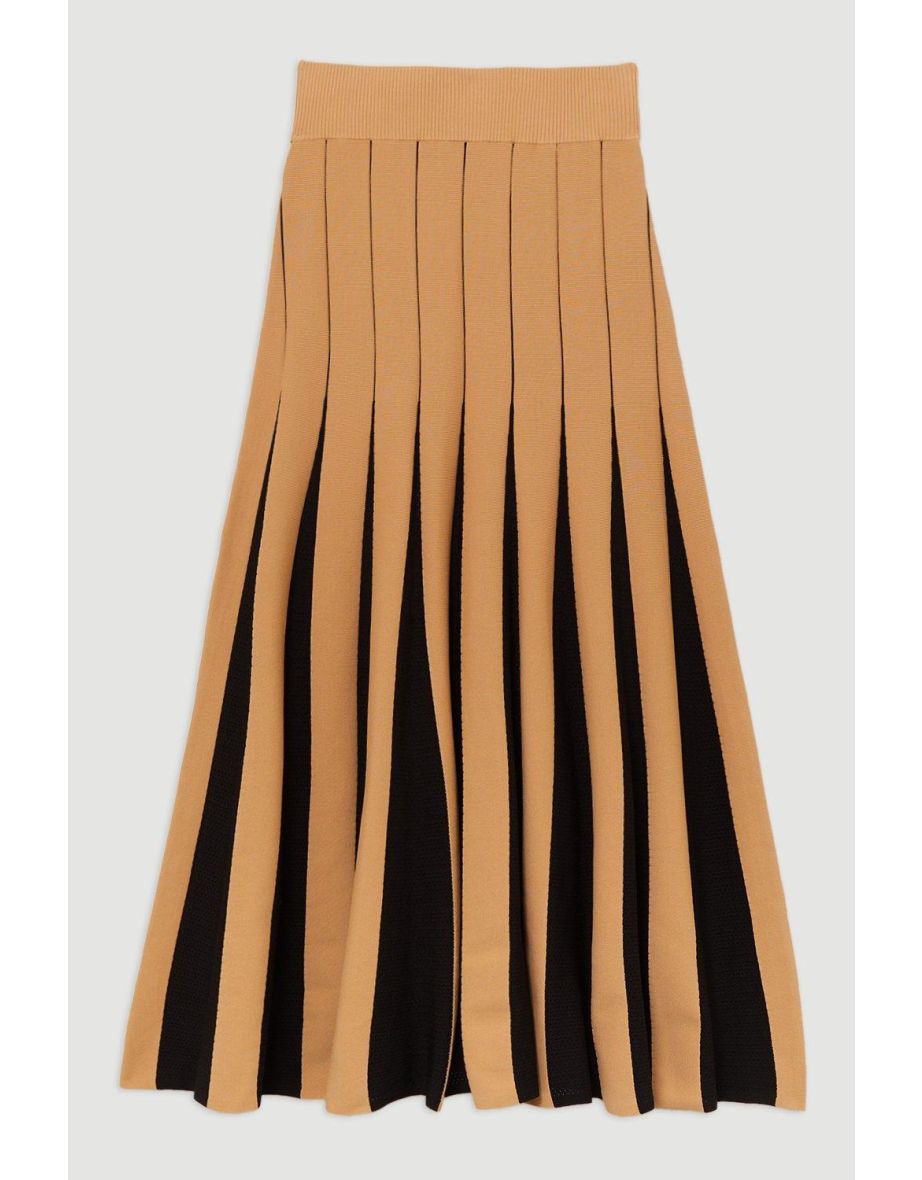 Pointelle Knit Colour Blocked Pleated Skirt - 3