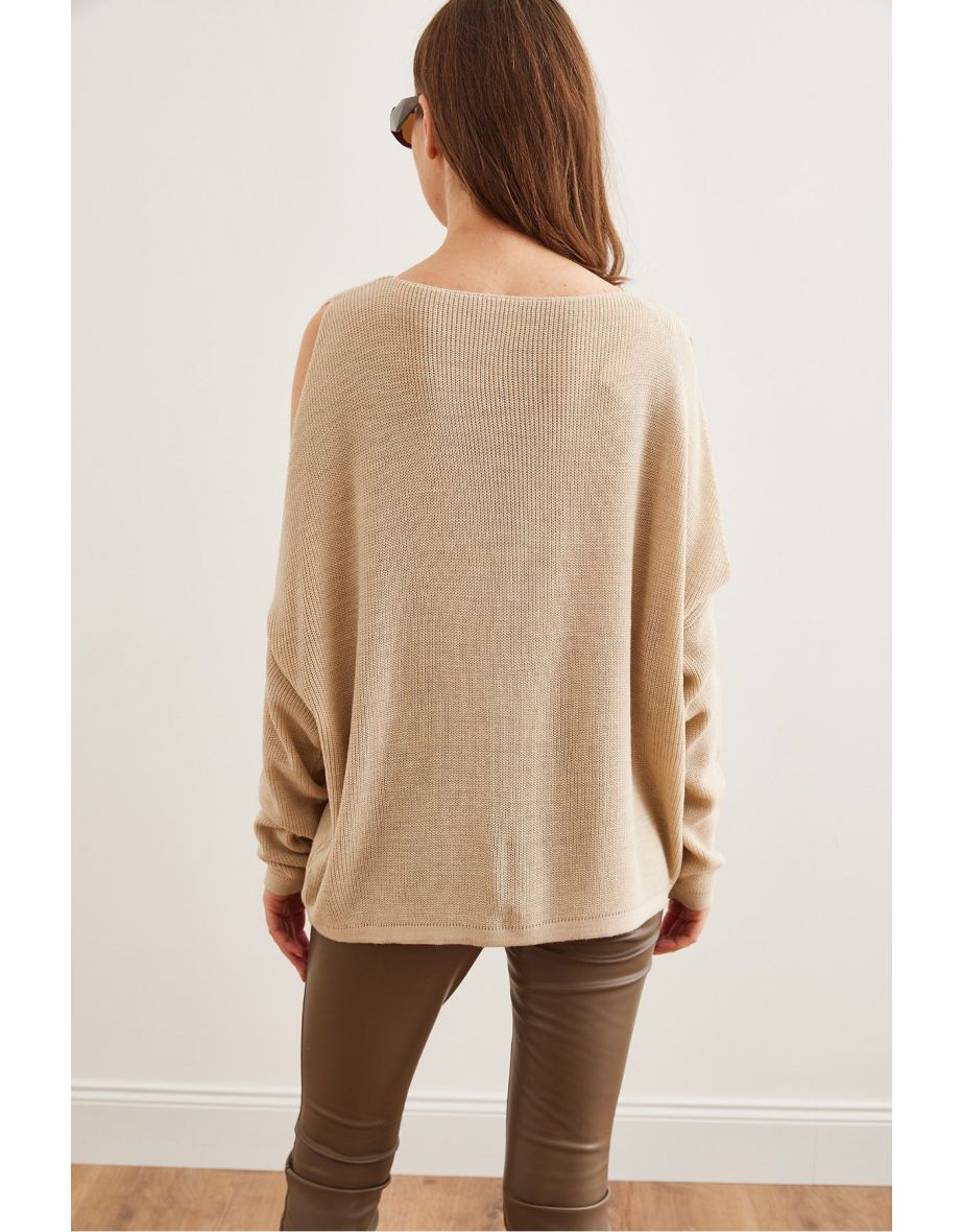 Women's Stone V-Neck Decollete Loose Knitwear Knitwear Blouse - 6
