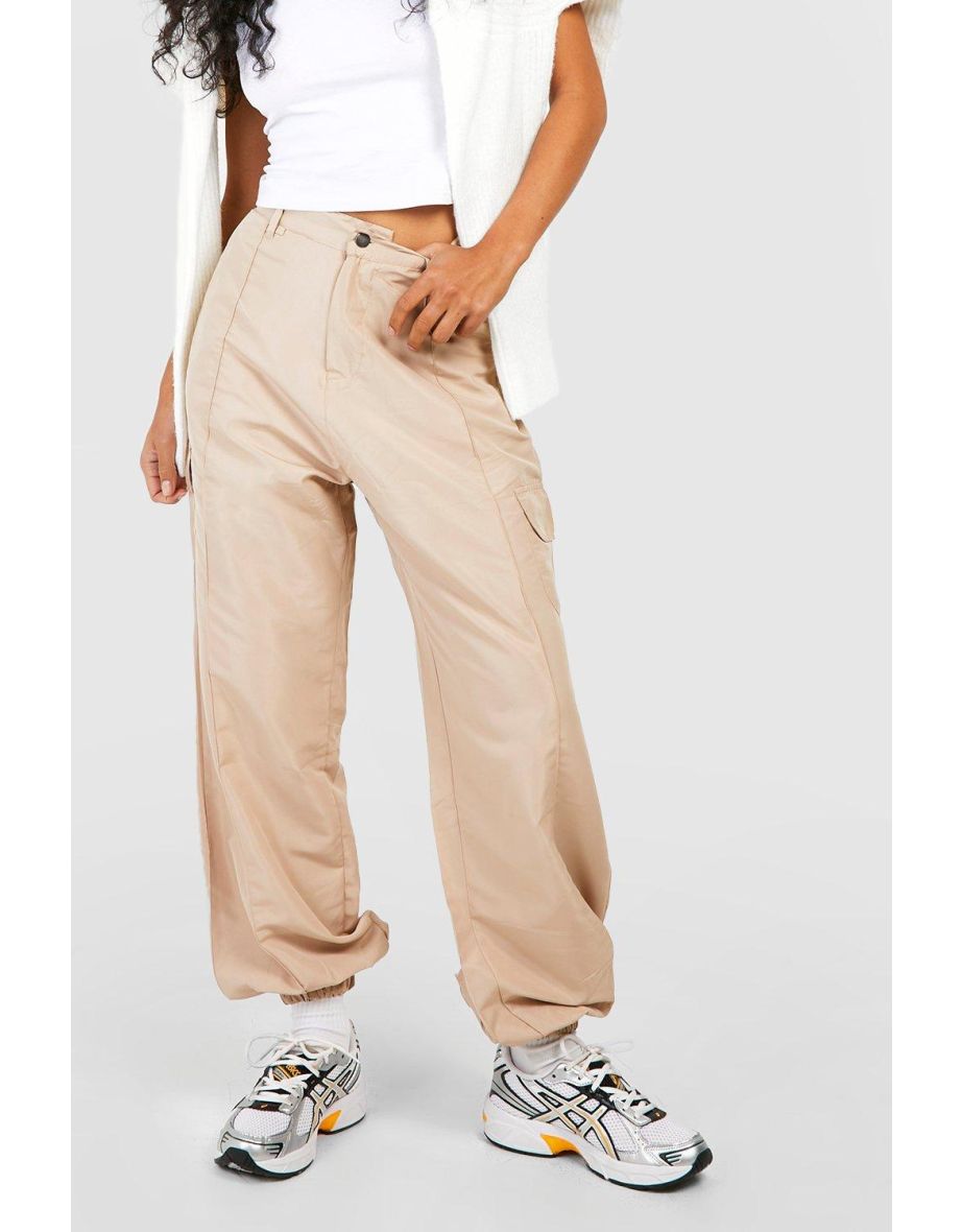 Cuffed Hem Pocket Detail Cargo Trousers - stone - 3