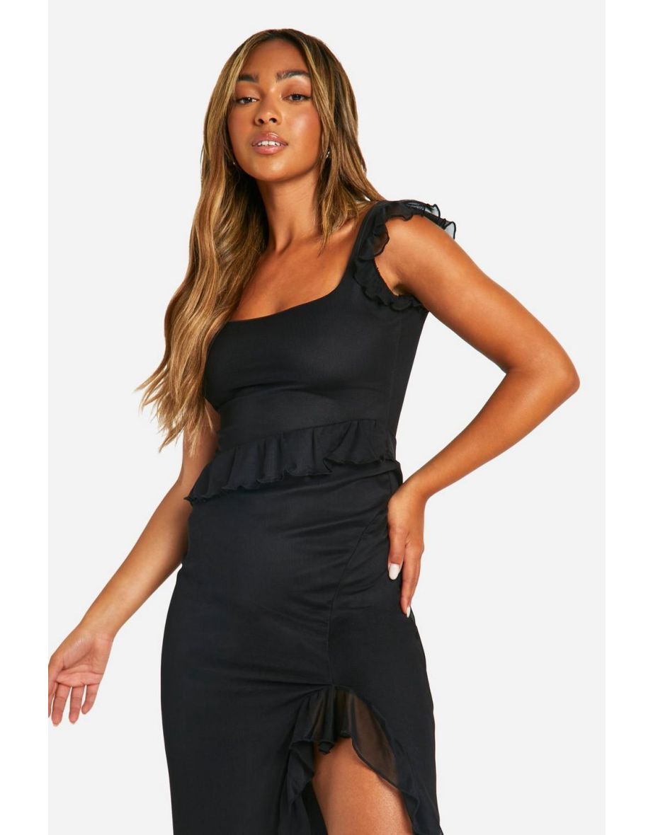 Strappy Ruffle Split Maxi Dress - black - 3