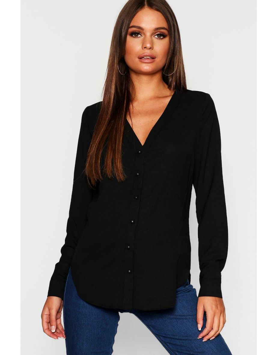 V Neck Blouse - black