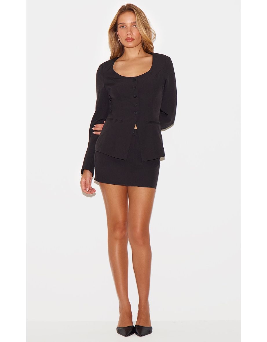 Black Tailored Woven Mid Rise Mini Skirt