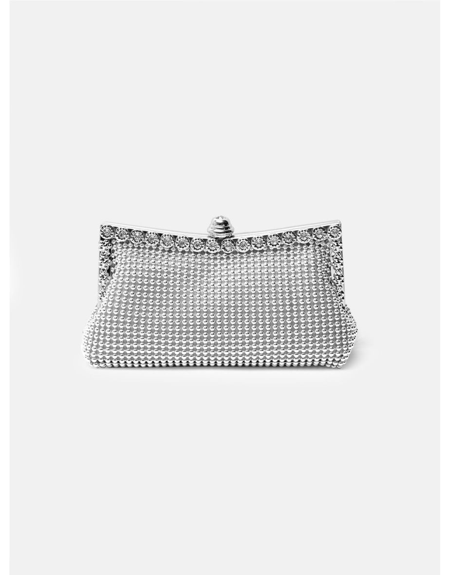 CAROLINE CRYSTAL EMBELLISHED EVENING CLUTCH BAG IN SILVER