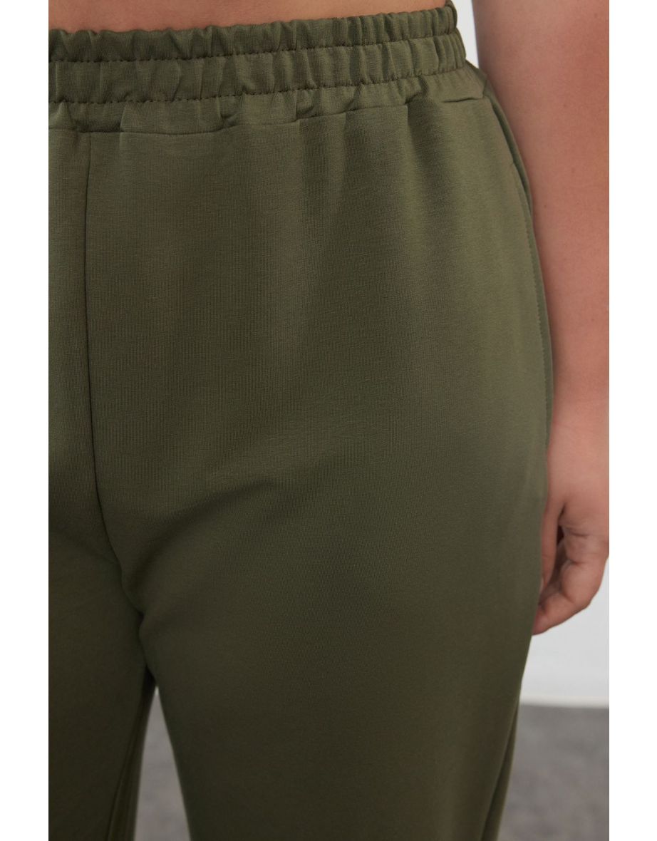 Khaki Wide Cut Thin Knitted Sweatpants - 6