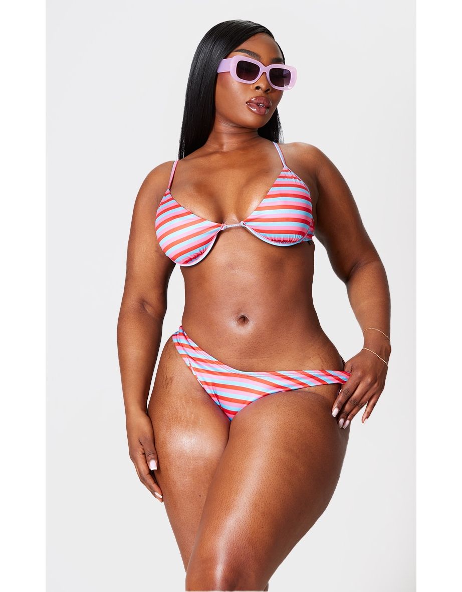 Plus Multi Striped Bikini Bottom
