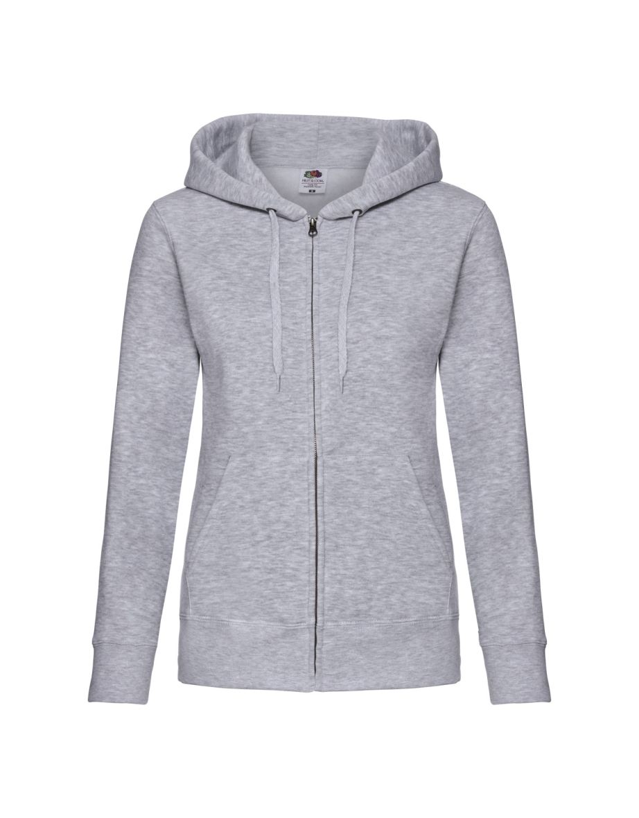 Fruit Of The Loom Ladies Lady-Fit Hooded Sweatshirt Jacket - Heather Grey