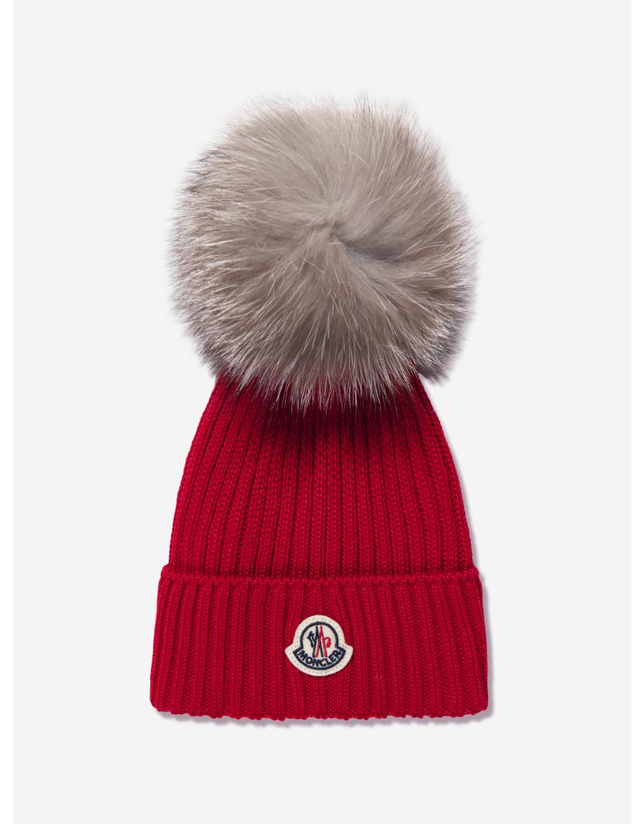 Girls Wool Pom Pom Hat in Red