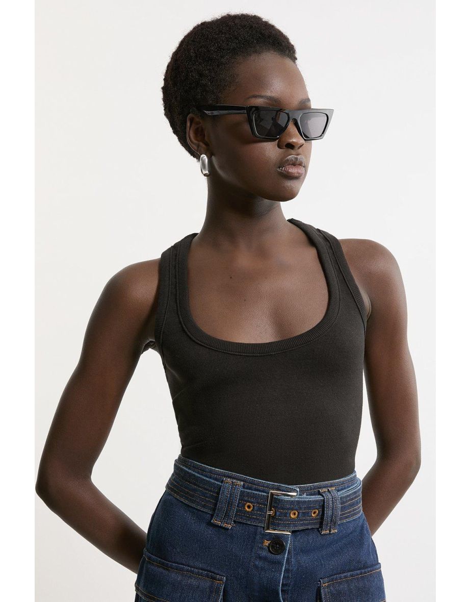 Compact Jersey Rib Racer Crop Top