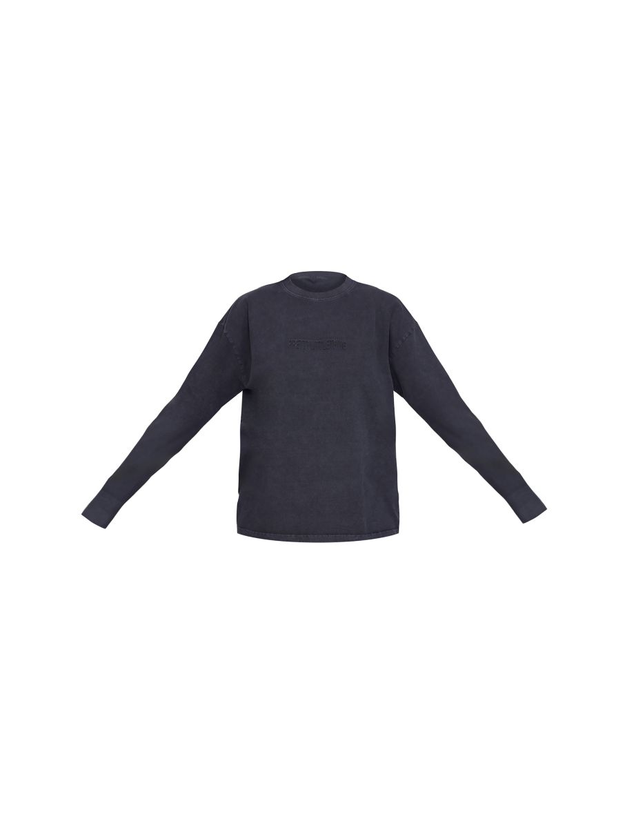 PRETTYLITTLETHING Tall Black Embossed Logo Washed Long Sleeve T-shirt - 4