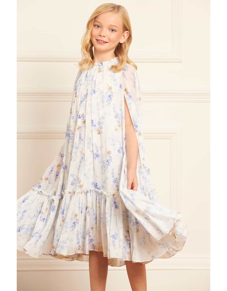 Needle & Thread Girls Ophelia Ditsy Chiffon Cape Dress in White