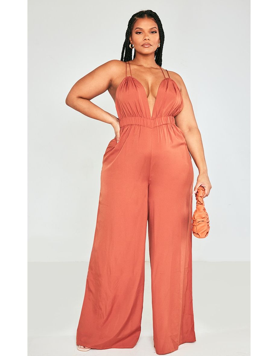 Cross back store wide leg jumpsuit