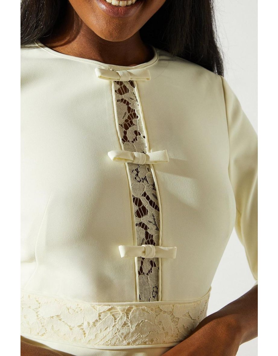Crepe Pleat Lace Dress - 3