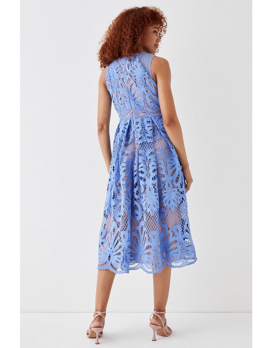 Premium Sleeveless Lace Midi Dress With Contrast Lining - 2