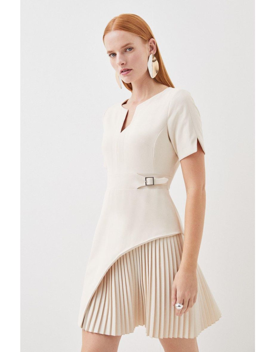 Tailored Military Pleat Short Sleeve Mini Dress