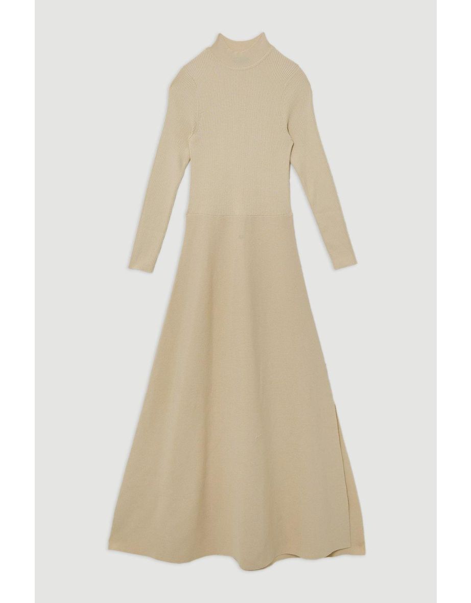 Petite Viscose Blend Rib Knit Belted Maxi Dress - 3