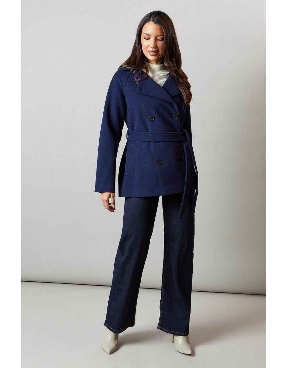 Short Belted Trench Wool  Double Breasted Coat