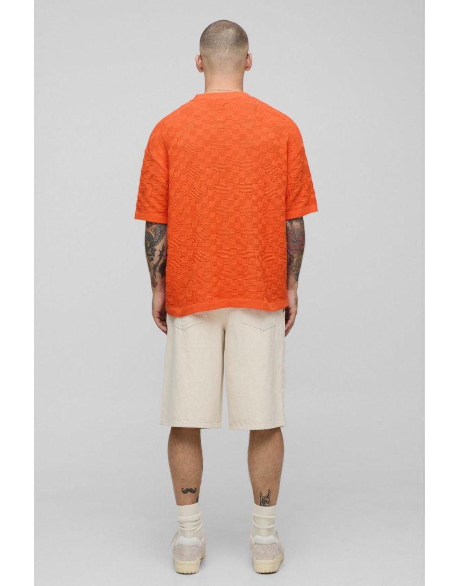 Oversized Geometric Stitch Knitted T-Shirt - 2
