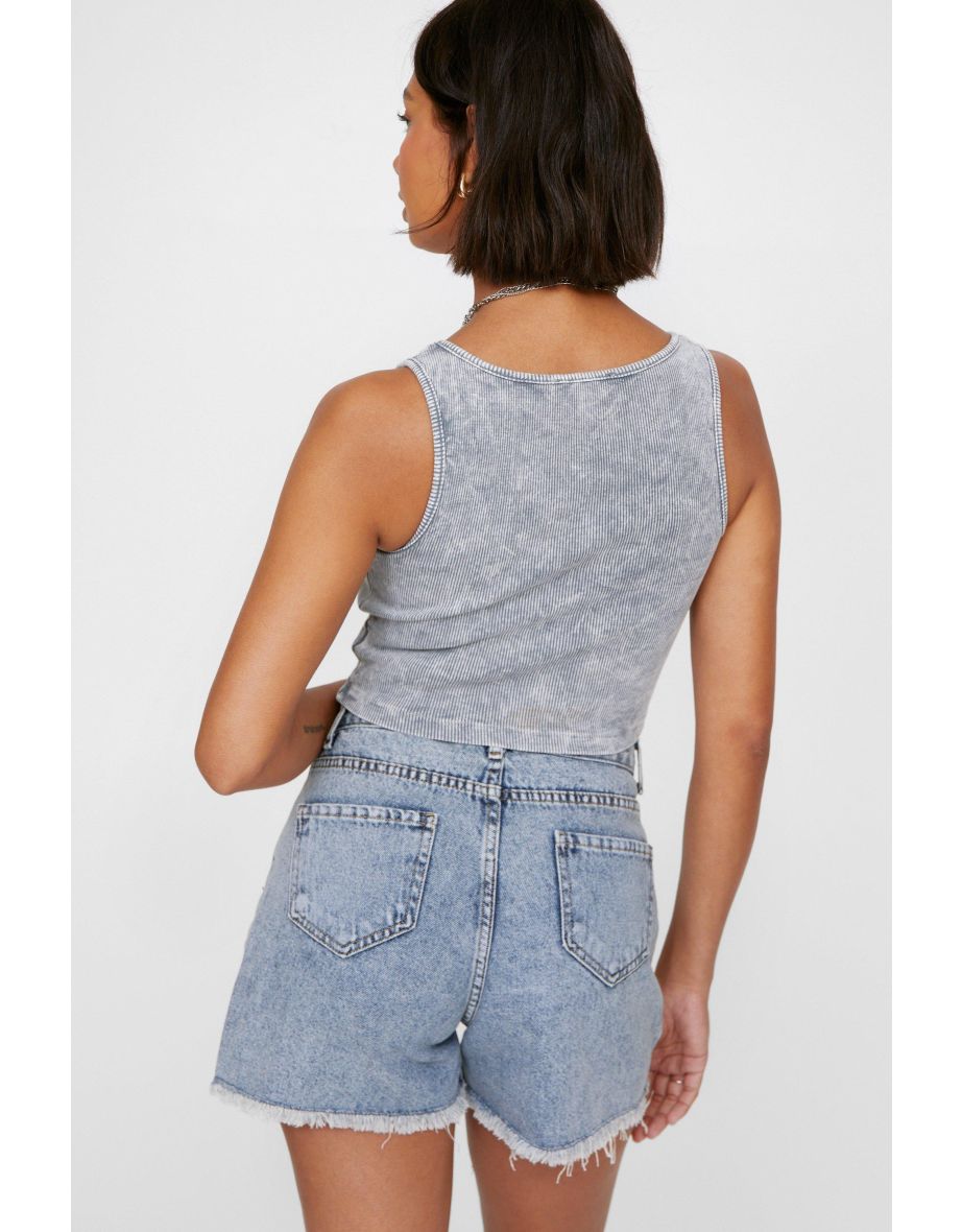 Motorcycle Acid Wash Ribbed Vest T-shirt - 3