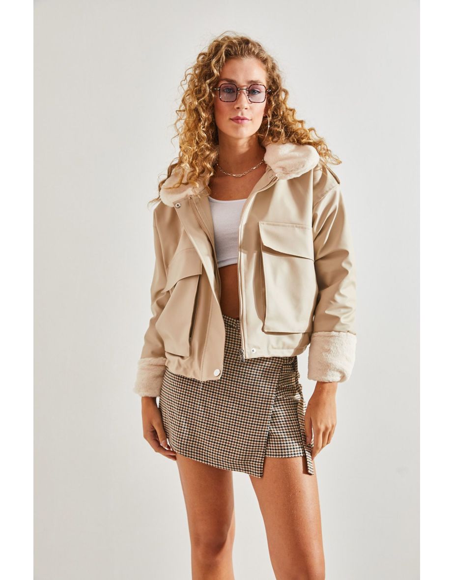 Women's Bellows Pocket Leather Jacket