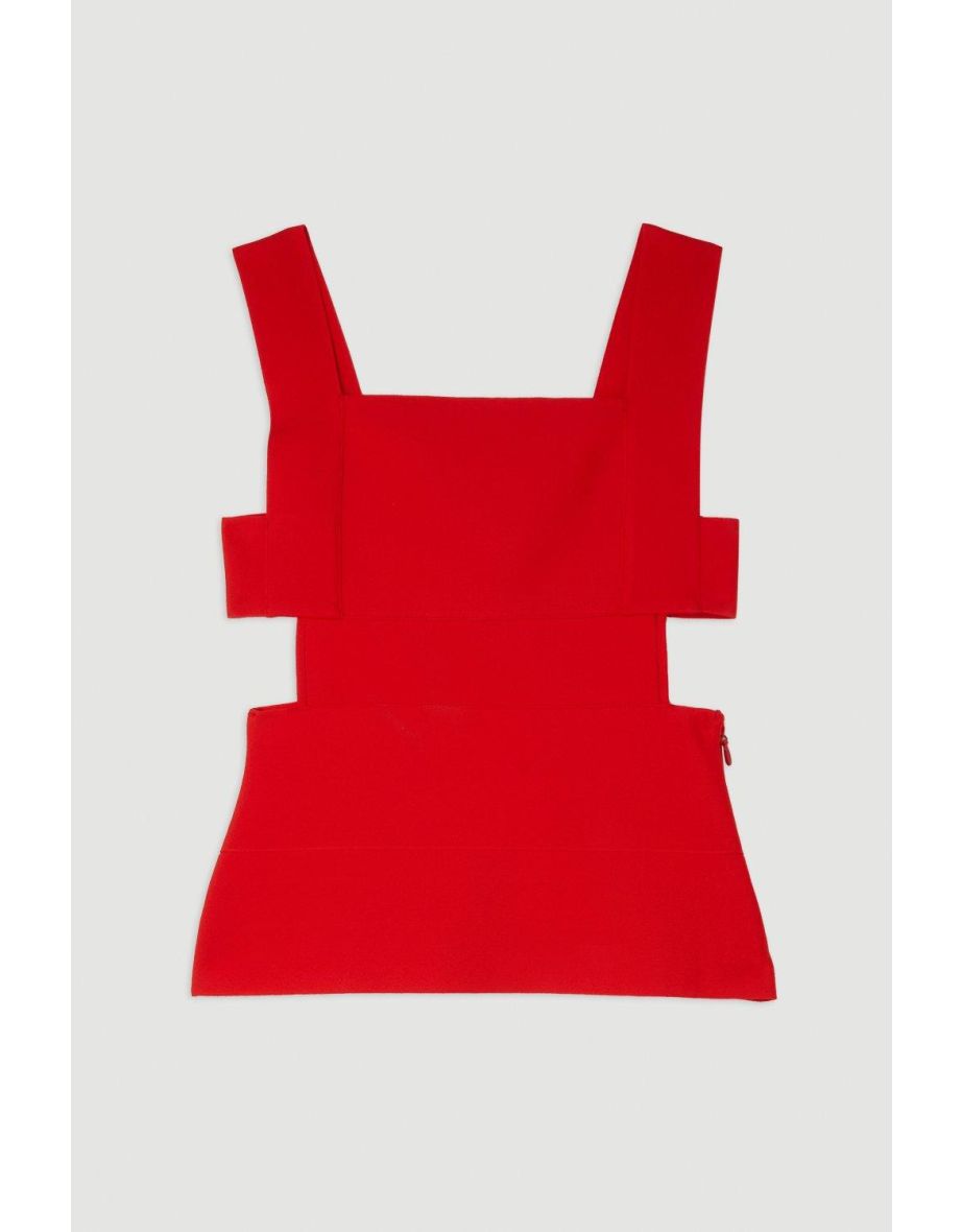 Figure Form Bandage Knit Square Neck Cut Out Top - 3
