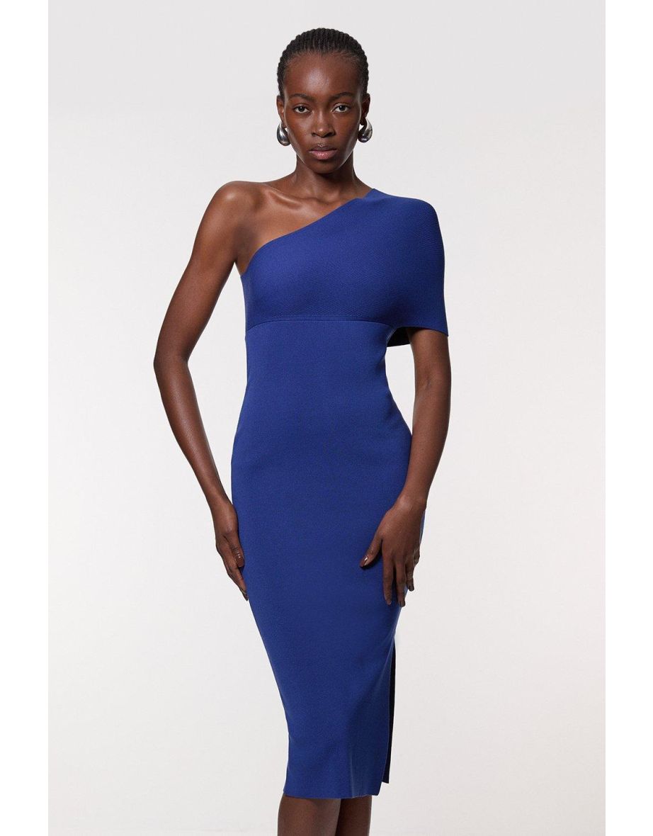 Compact Rib Stitch Knitted One Shoulder Dress