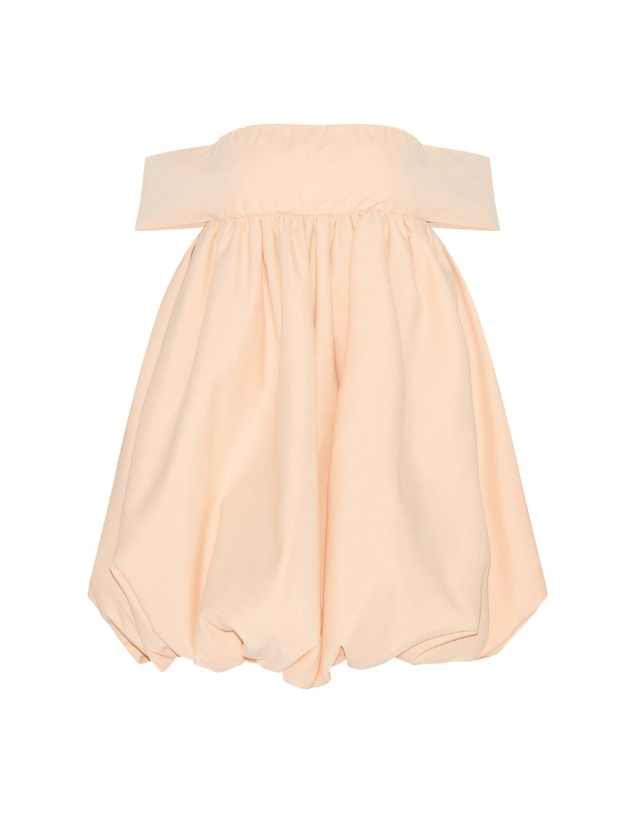 Petite Peach Bardot Puffball Mini Dress - 4