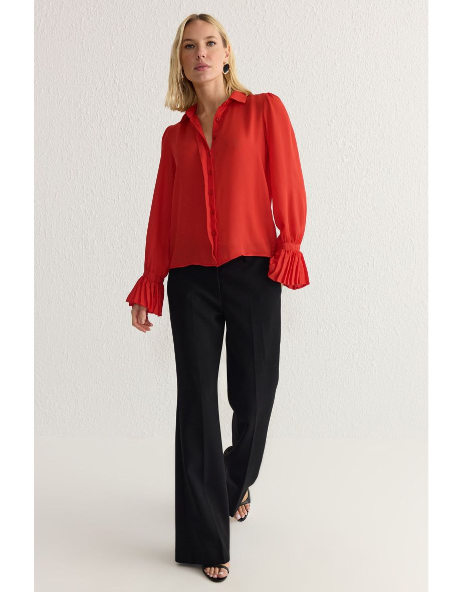Red Spanish Sleeve Detail Regular Regular Pattern Woven Shirt