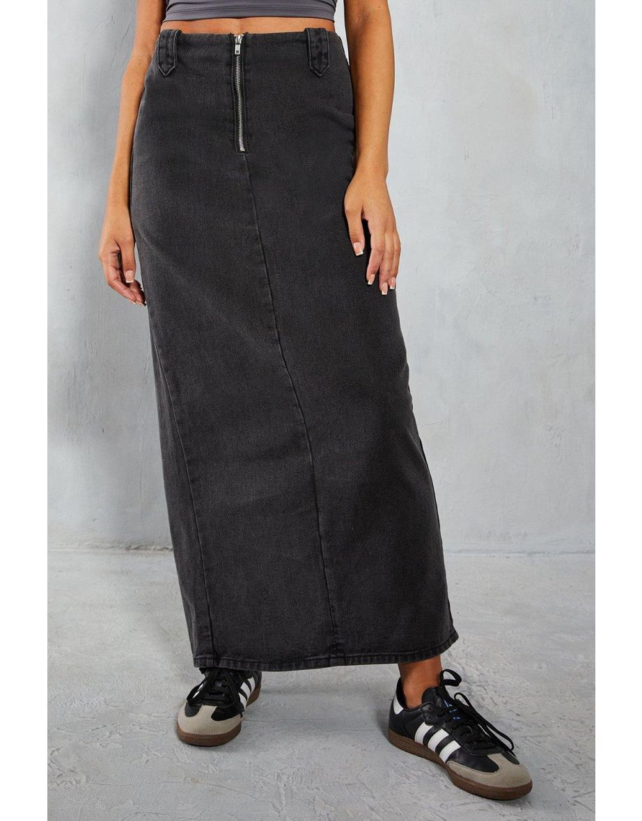 Denim Zip Front Maxi Skirt - 3