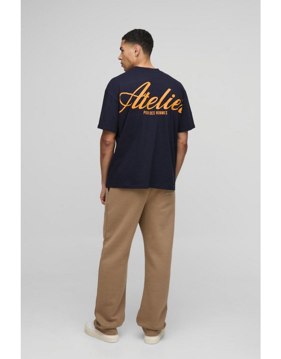 Oversized Extended Neck Atelier Over Seams Print T-Shirt - navy - 2