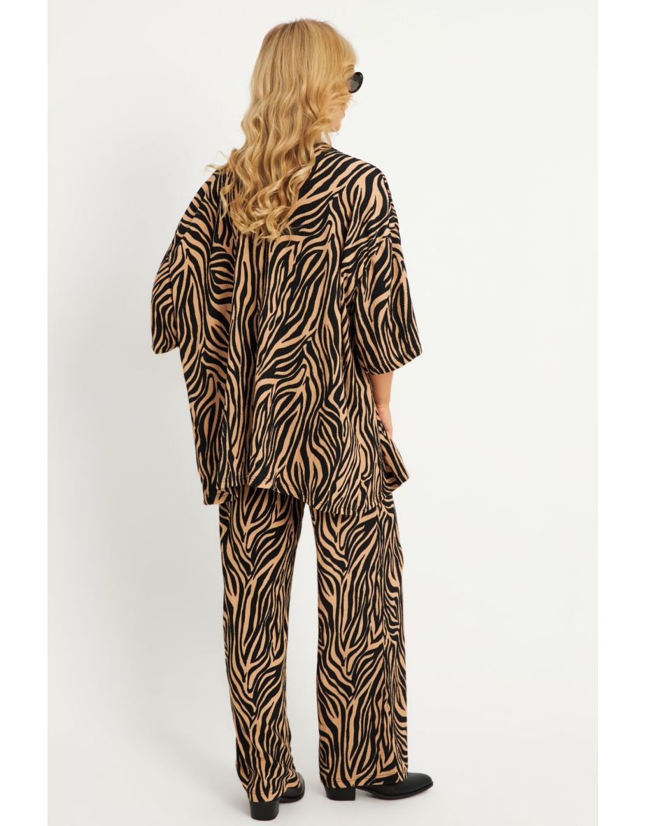 Women's Black-Cinnamon Patterned Crepe Bottom Top Set - 10