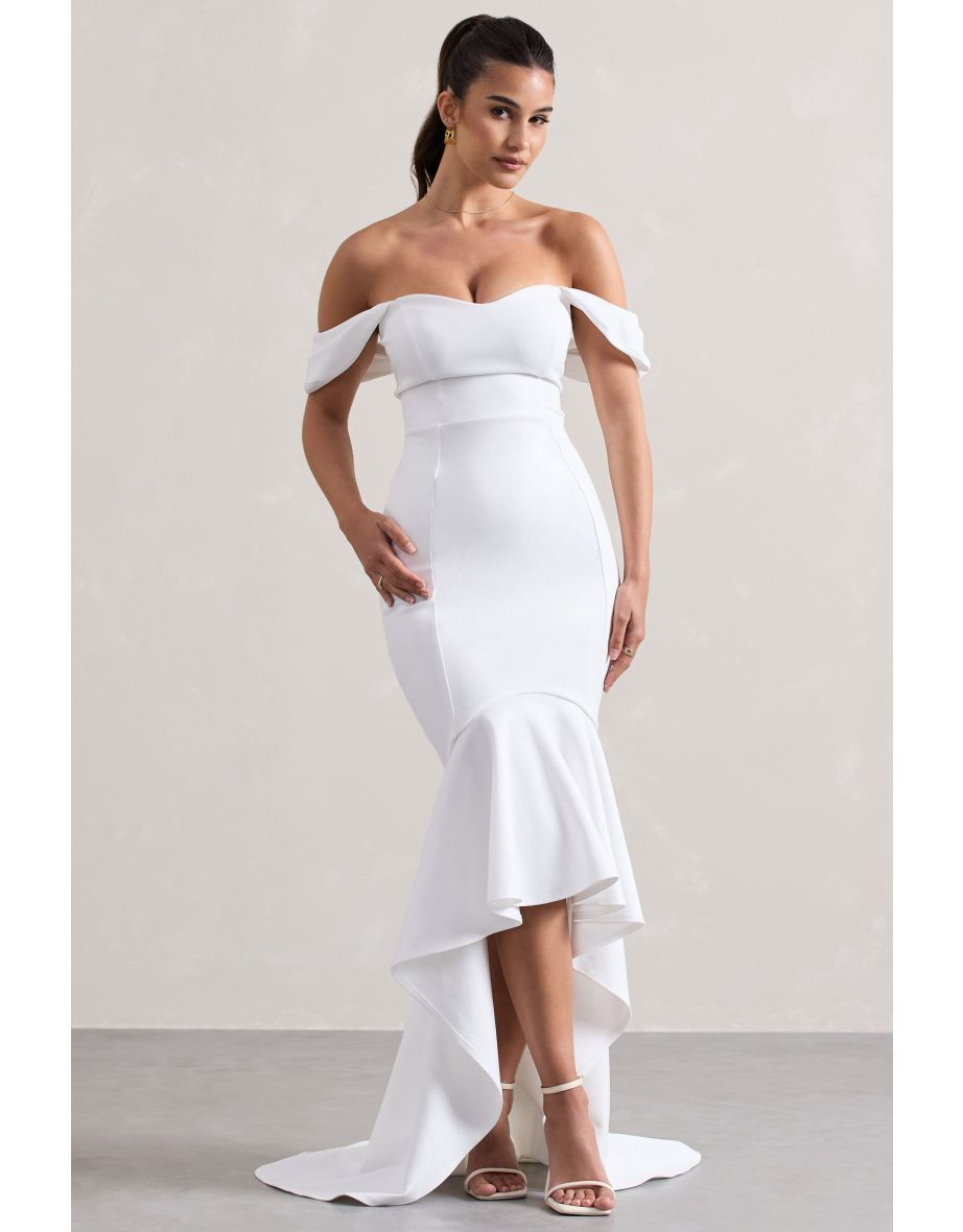 Cotillion | White Sweetheart High-Low Floor Dress With Ruffle Hem