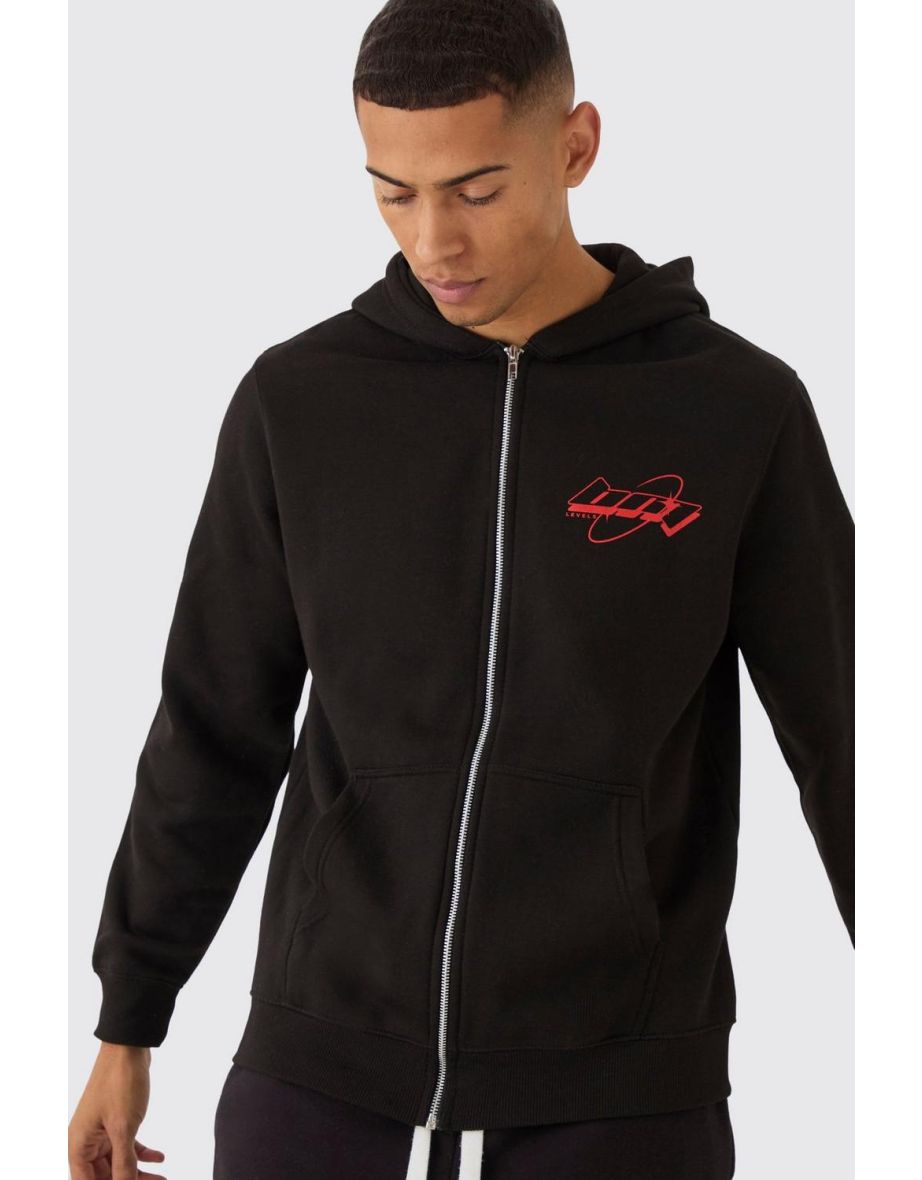 Celestial Stacked Text Graphic Zip Through Hoodie - black