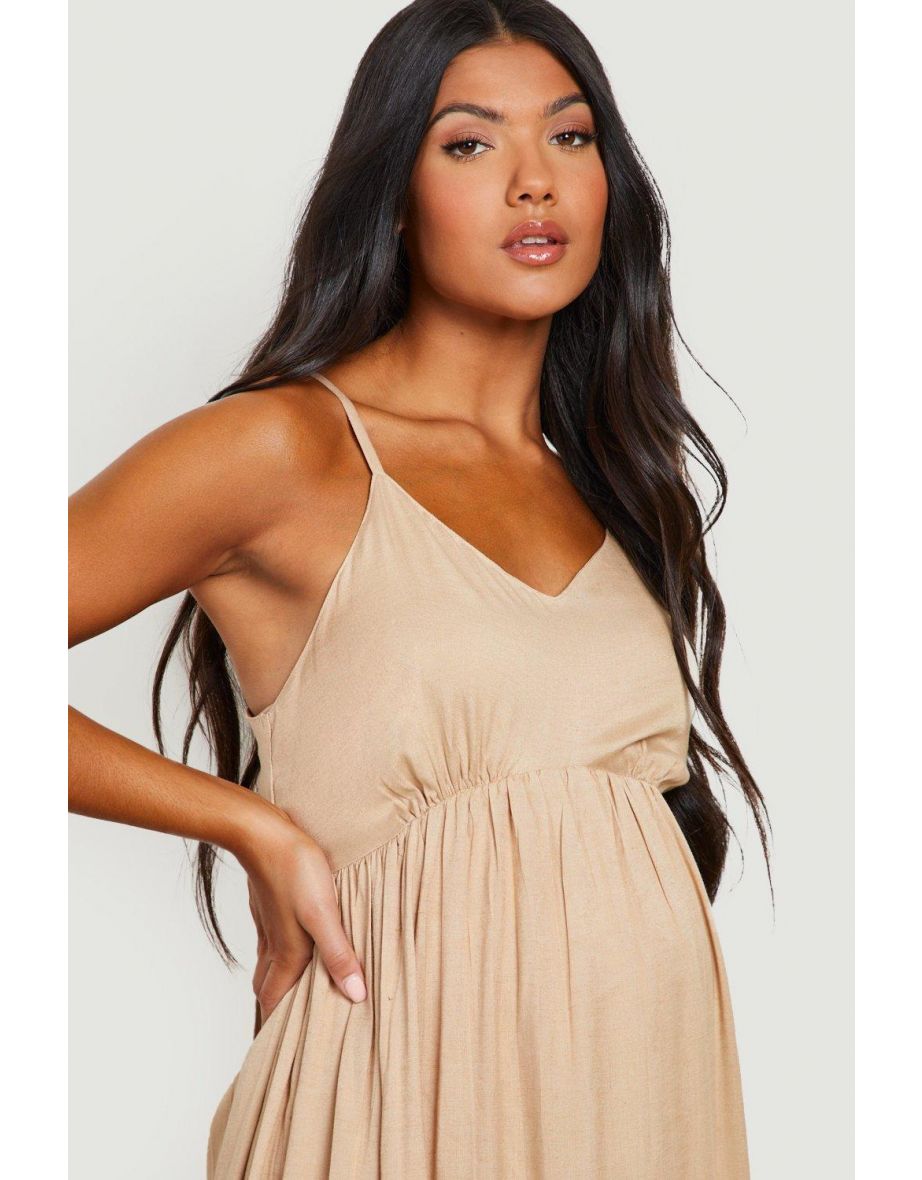 Maternity Linen Bow Back Midi Dress - stone - 3