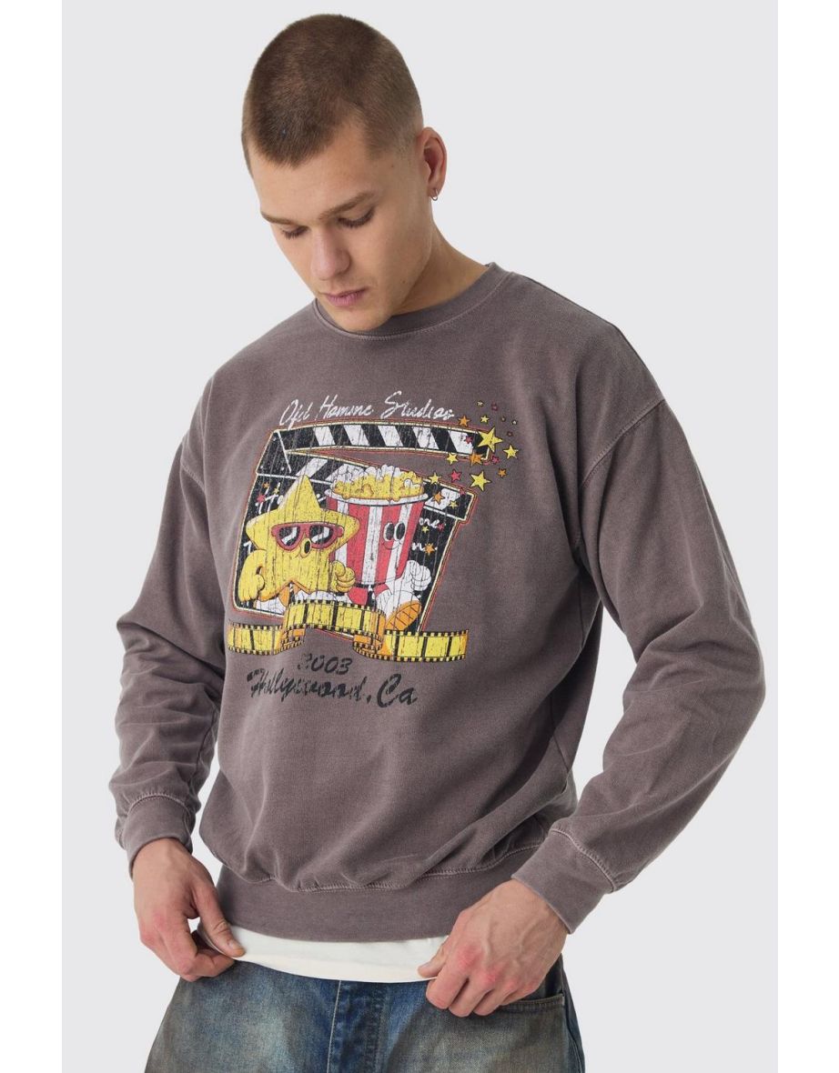 Cartoon Movie Graphic Washed Sweatshirt