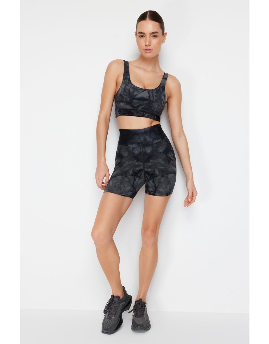 Anthracite Brushed Soft Inner Waist Pocket Detailed Knitted Sports Shorts Leggings