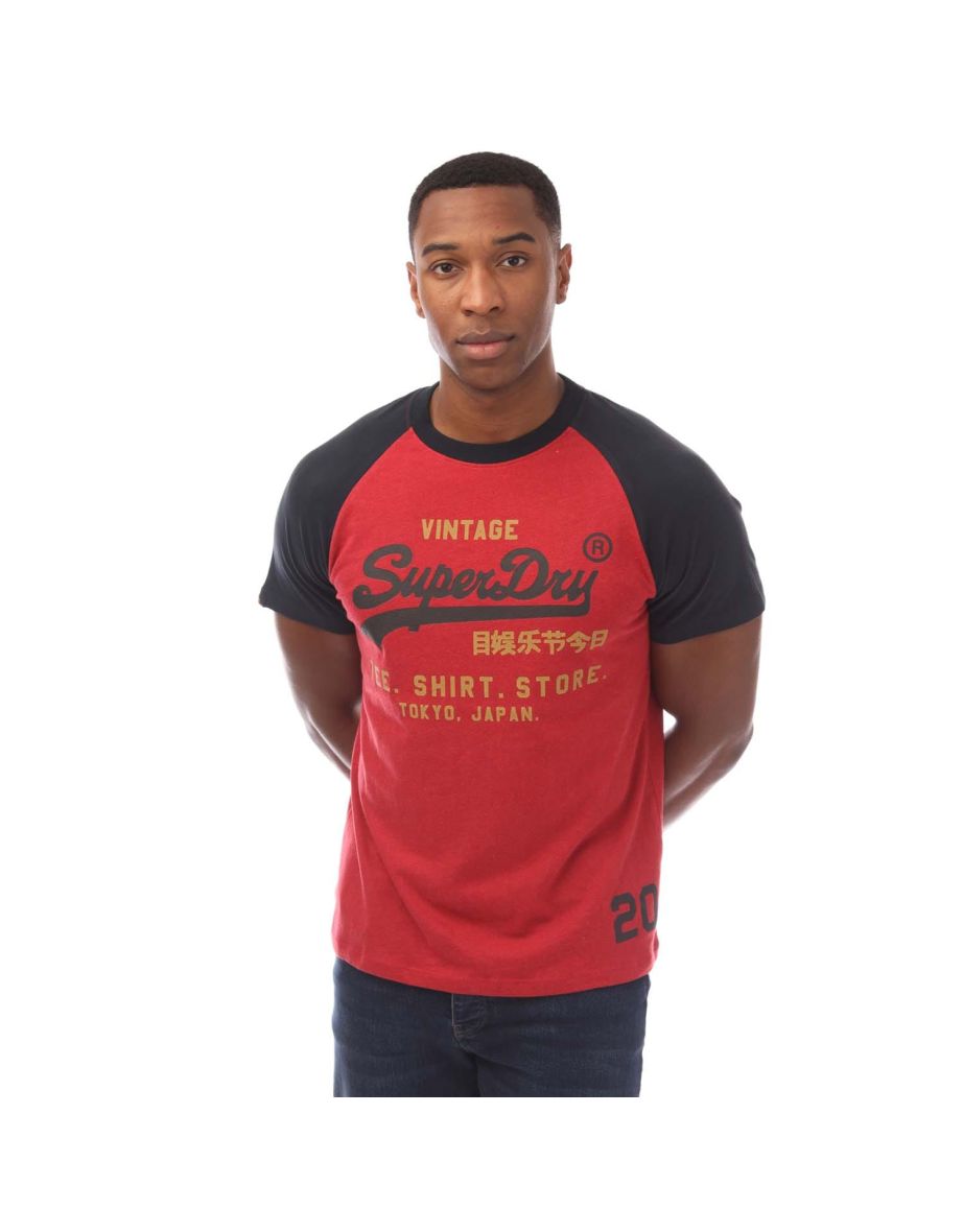 Men's Superdry Vintage Logo Heritage Raglan T-Shirt in Blue