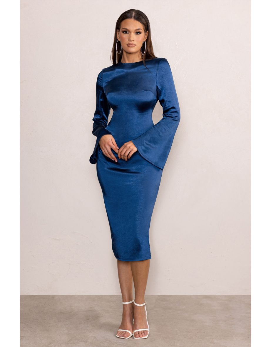 Zaina | Navy Long Sleeve Maxi Dress with High Neckline