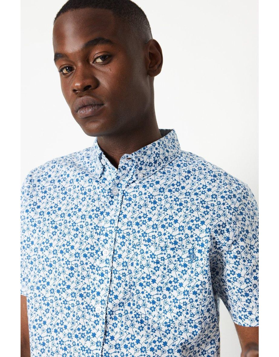 Vine Floral Short Sleeve Shirt - white - 3